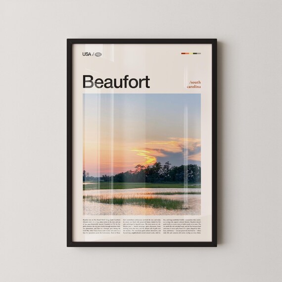 Beaufort South Carolina Lowcountry Sunset Marsh Travel Poster