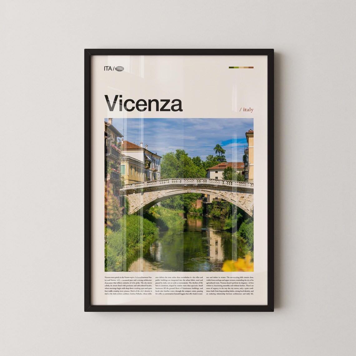 Vicenza Italy Travel Poster with Historic River Bridge Photo Art