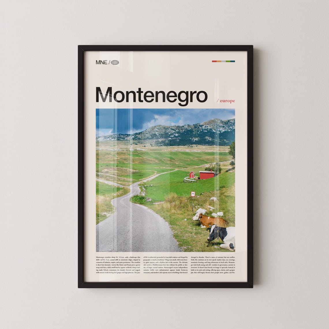 Montenegro Europe Green Mountain Meadow Landscape Travel Poster