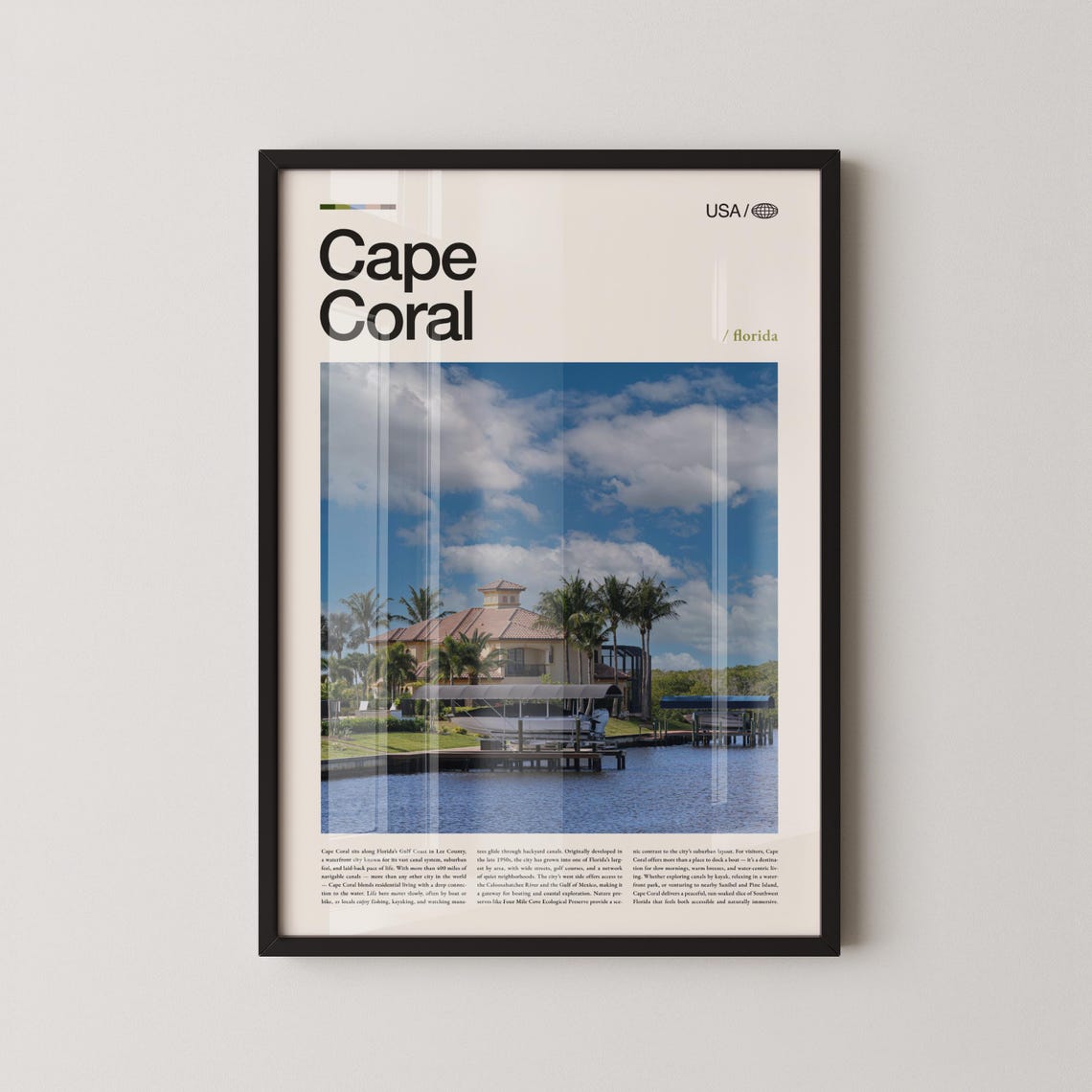 Cape Coral Florida Waterfront Marina Photo Poster with Top Title