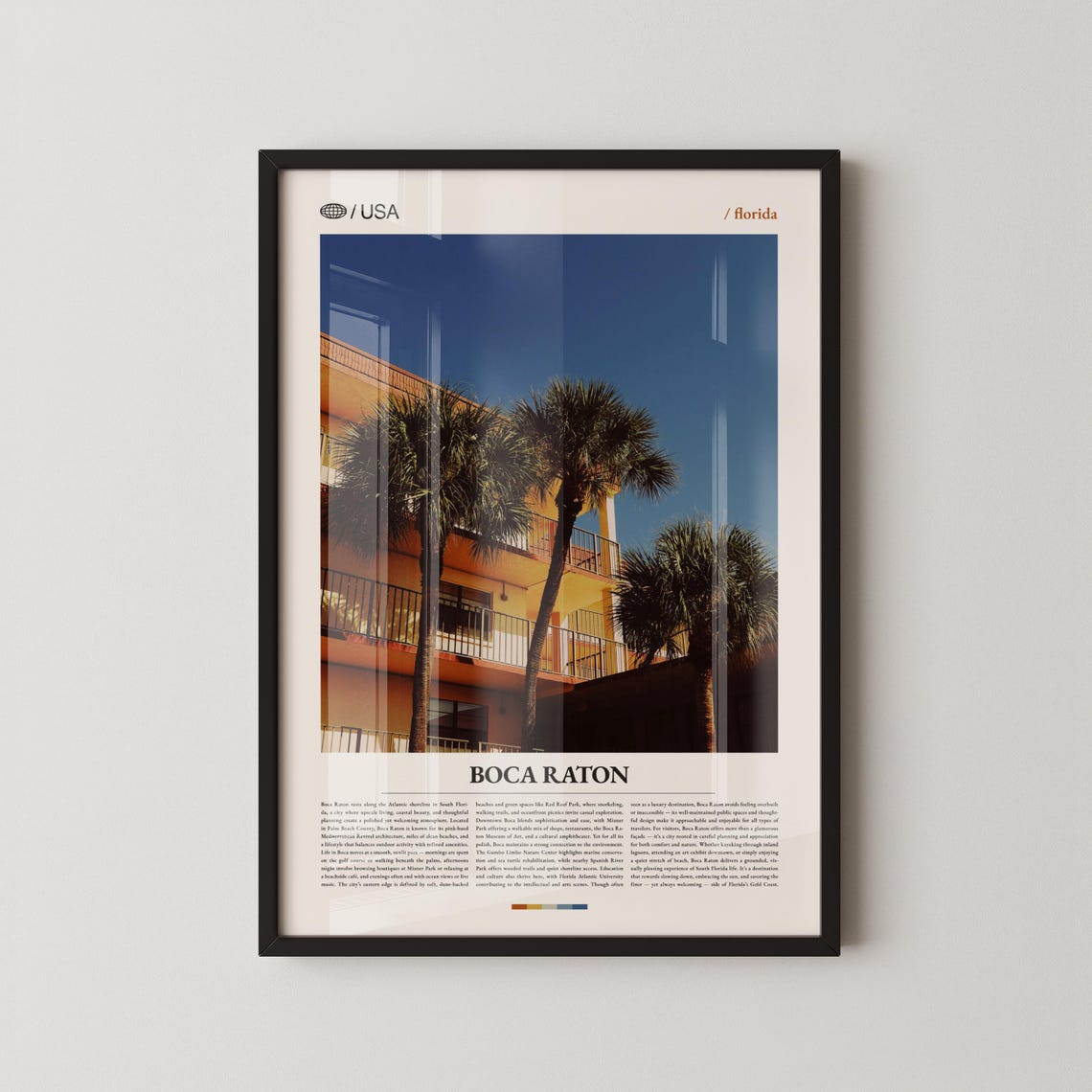 Boca Raton Florida Palm Trees Building Photo with Text Art Poster
