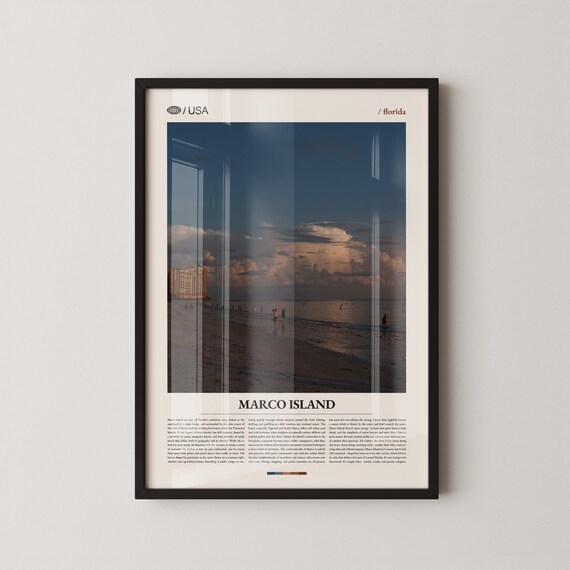 Marco Island Florida Beach Dusk Clouds Crowd Editorial Travel Poster