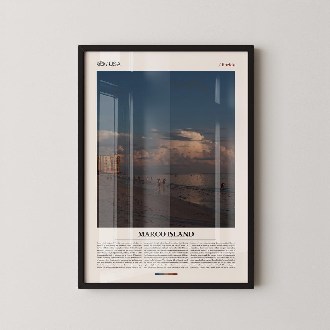 Marco Island Florida Beach Dusk Clouds Crowd Editorial Travel Poster