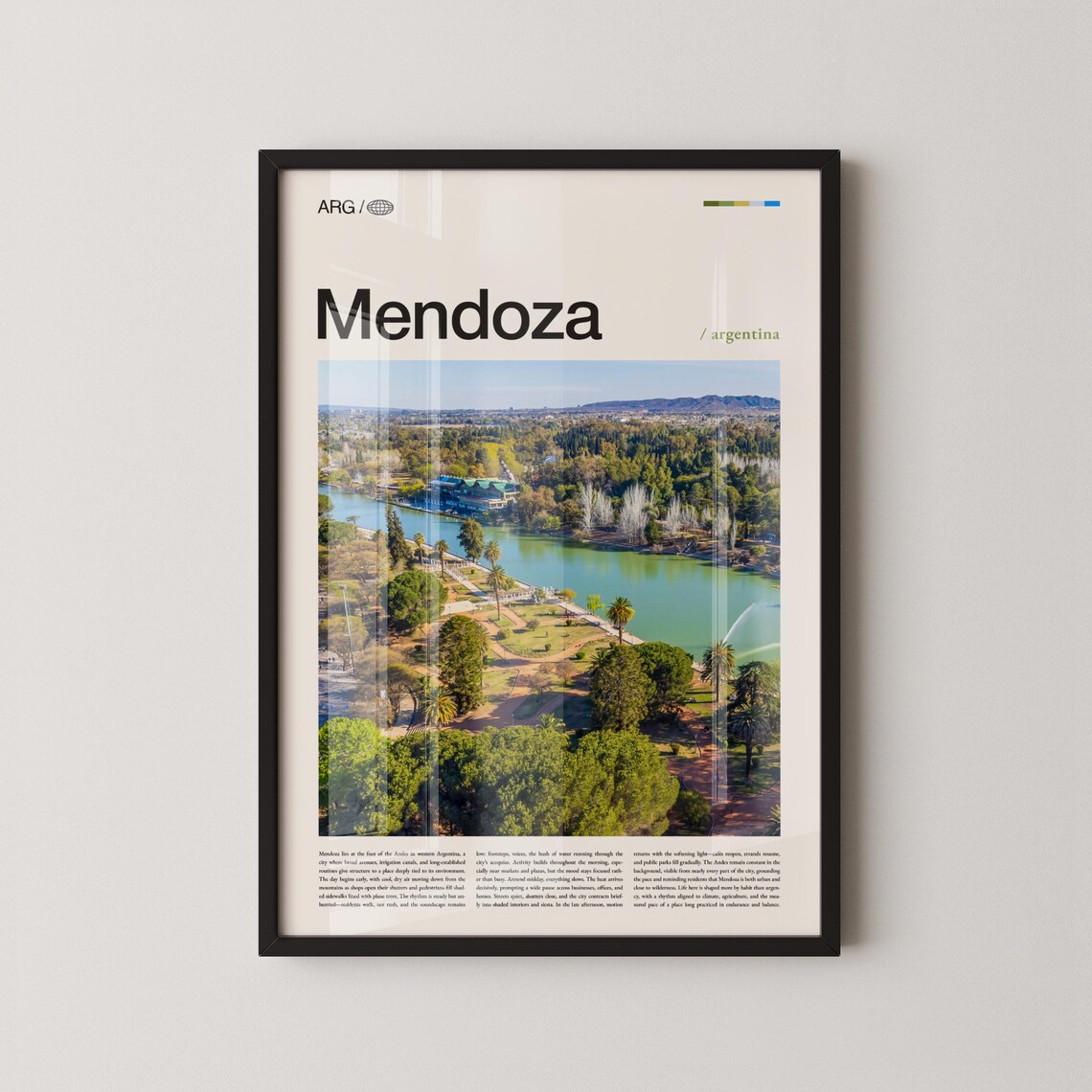 Mendoza Argentina Park Lake Aerial Travel Photography Poster