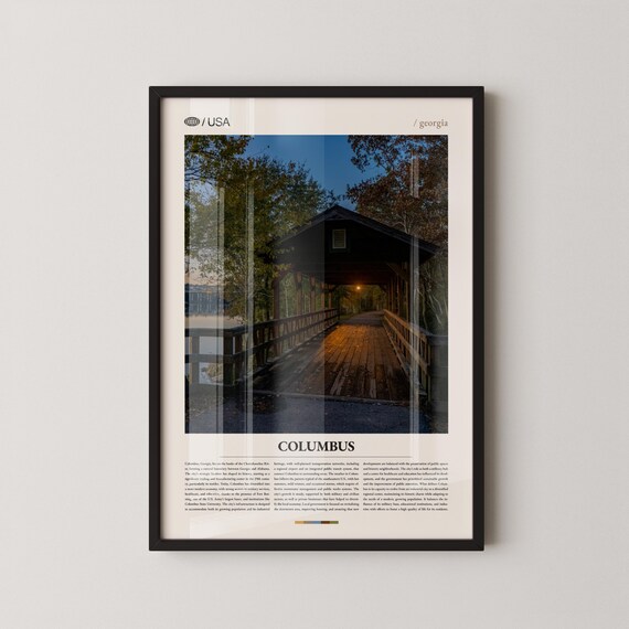 Columbus Georgia Covered Wooden Bridge Twilight Travel Poster