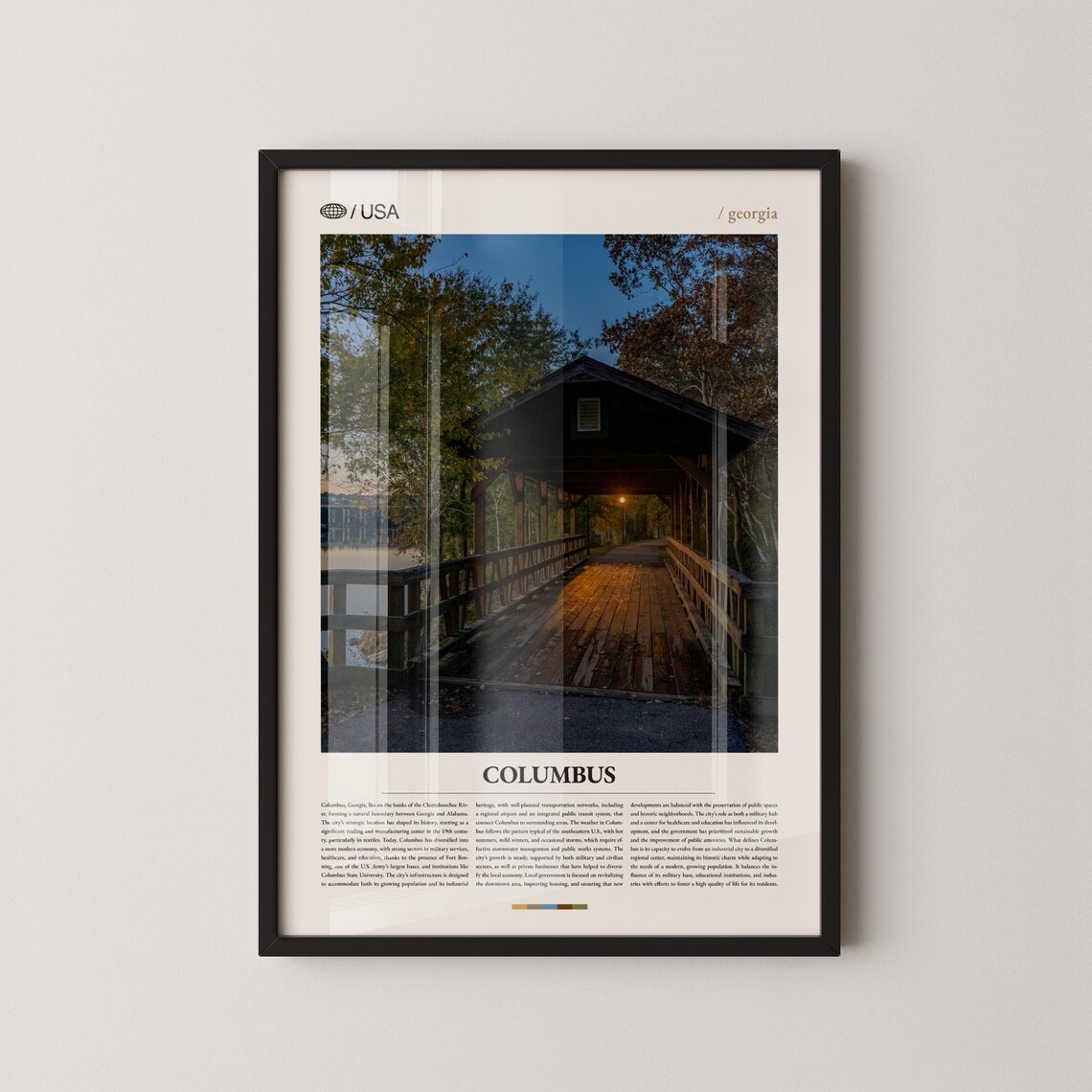 Columbus Georgia Covered Wooden Bridge Twilight Travel Poster
