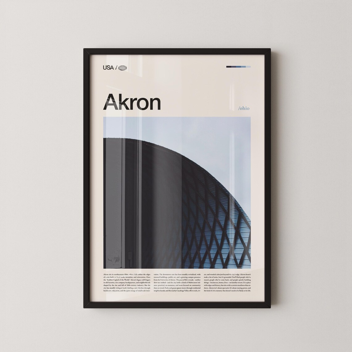 Akron Ohio Downtown Skyline Minimalist Modern City Travel Poster