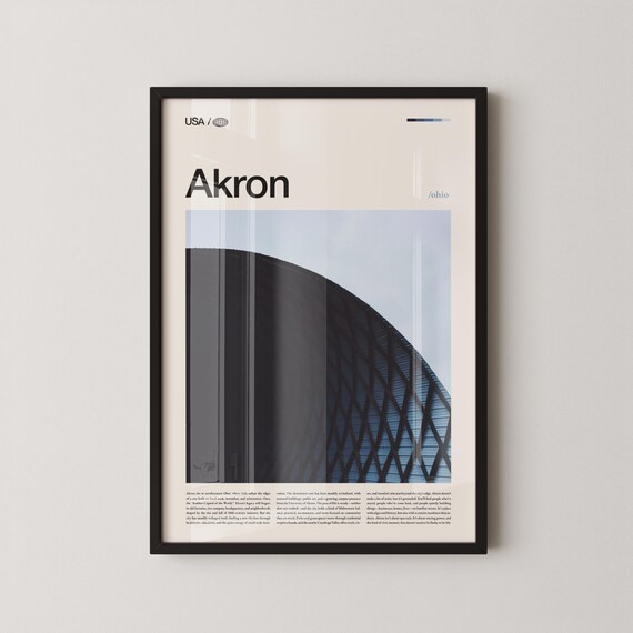 Akron Ohio Downtown Skyline Minimalist Modern City Travel Poster
