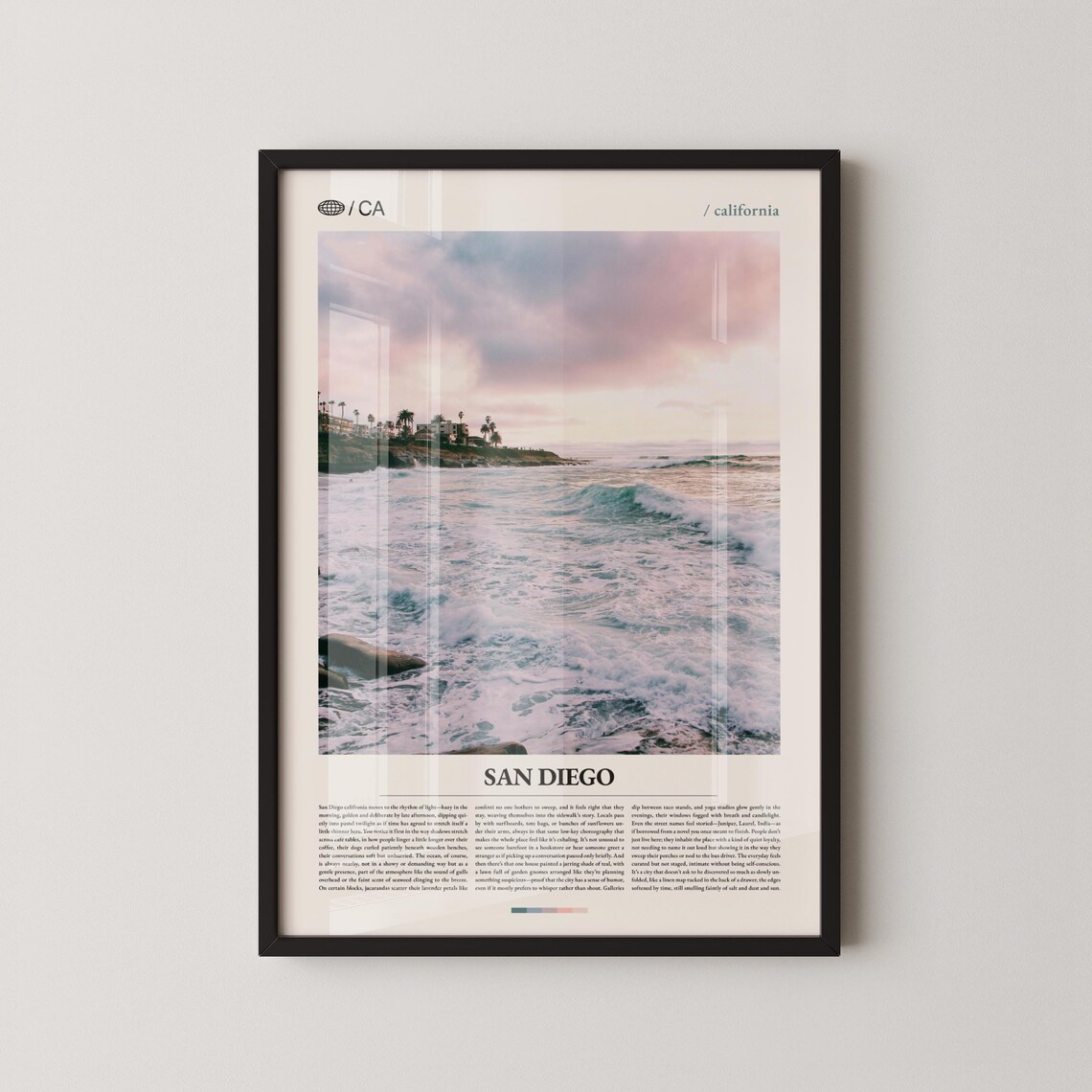 San Diego California Sunset Beach Rocky Shore Photo Travel Poster