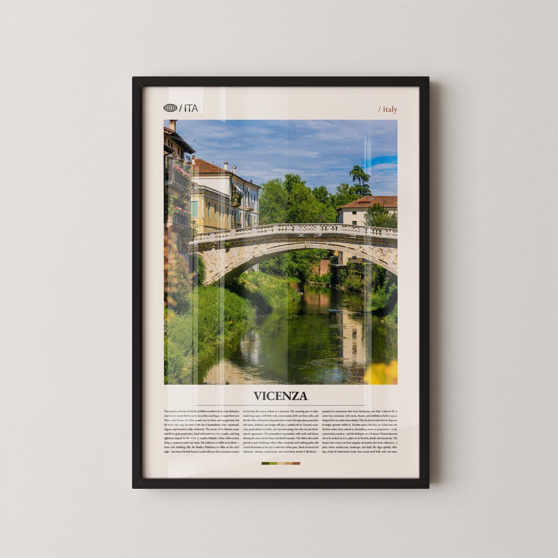 Vicenza Italy Travel Poster With Historic Stone Bridge Over The River