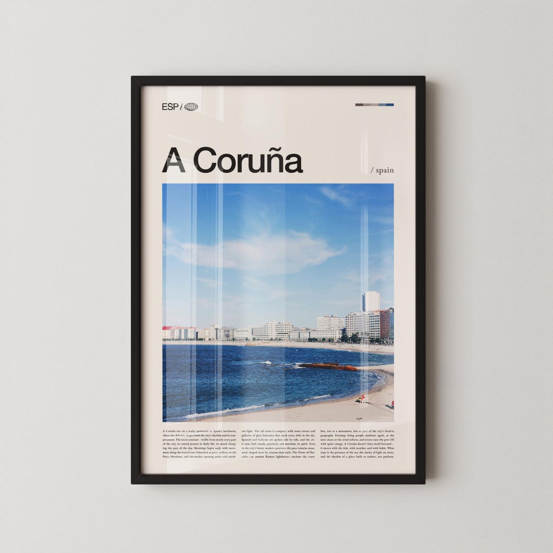 A Coruna Spain Coastal Cityscape Beach And Bay Travel Poster