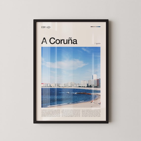 A Coruna Spain Coastal Cityscape Beach And Bay Travel Poster