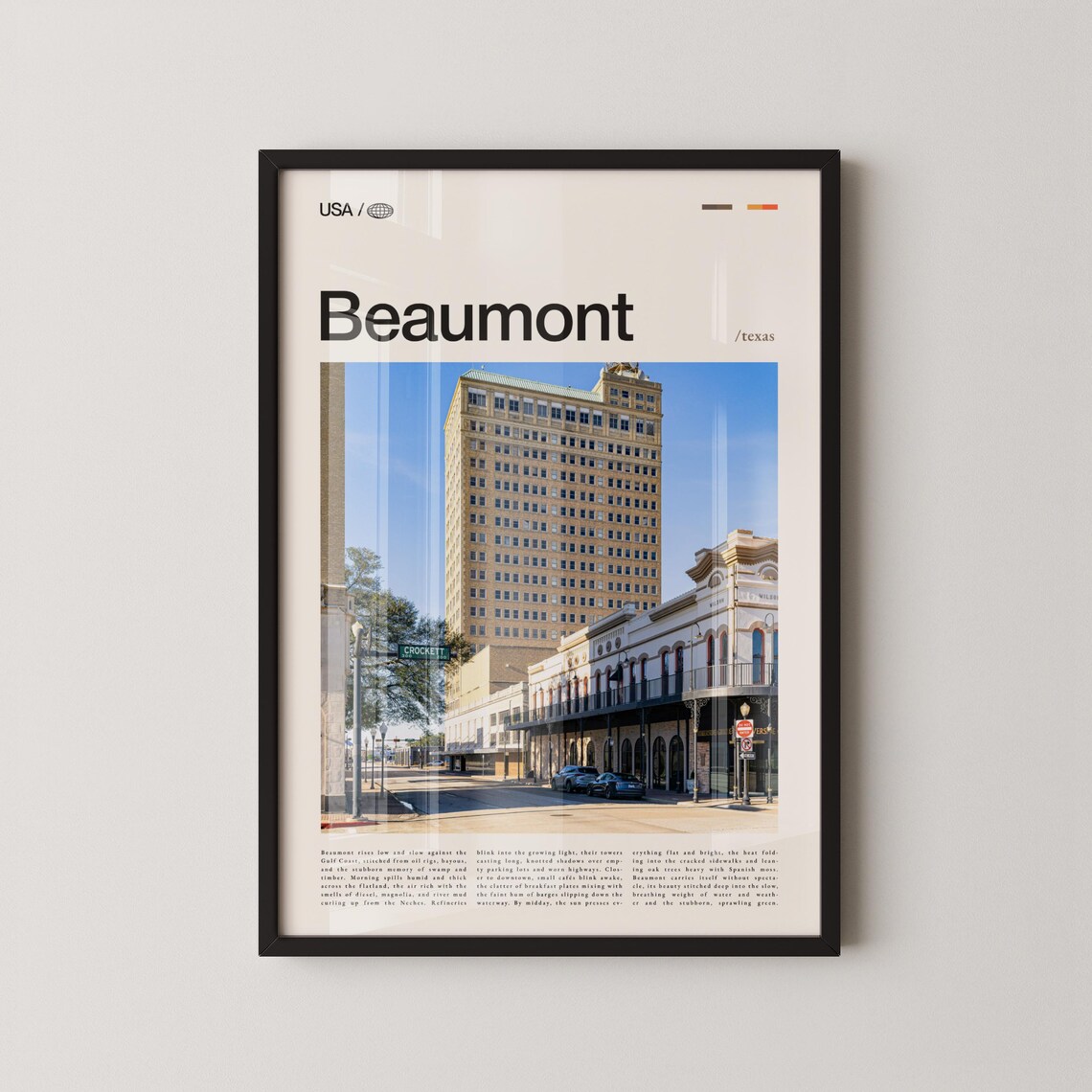 Beaumont Texas Historic Downtown Skyline Photo City Travel Poster