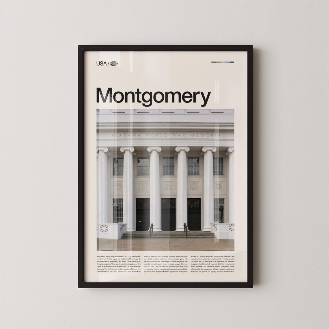Montgomery Alabama World War Memorial Bold Typographic City Poster