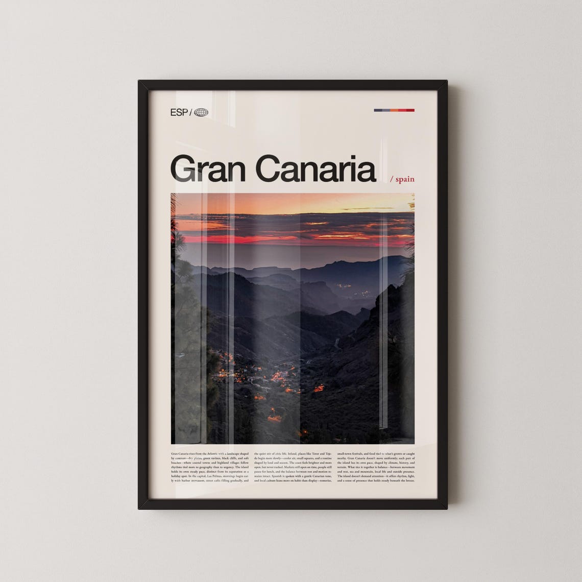 Gran Canaria Mountain Sunset Bold Headline Layout Spain Travel Poster
