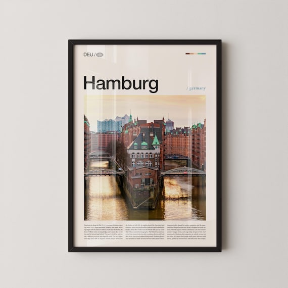 Hamburg Germany Canal Warehouses Dusk Photography City Travel Poster