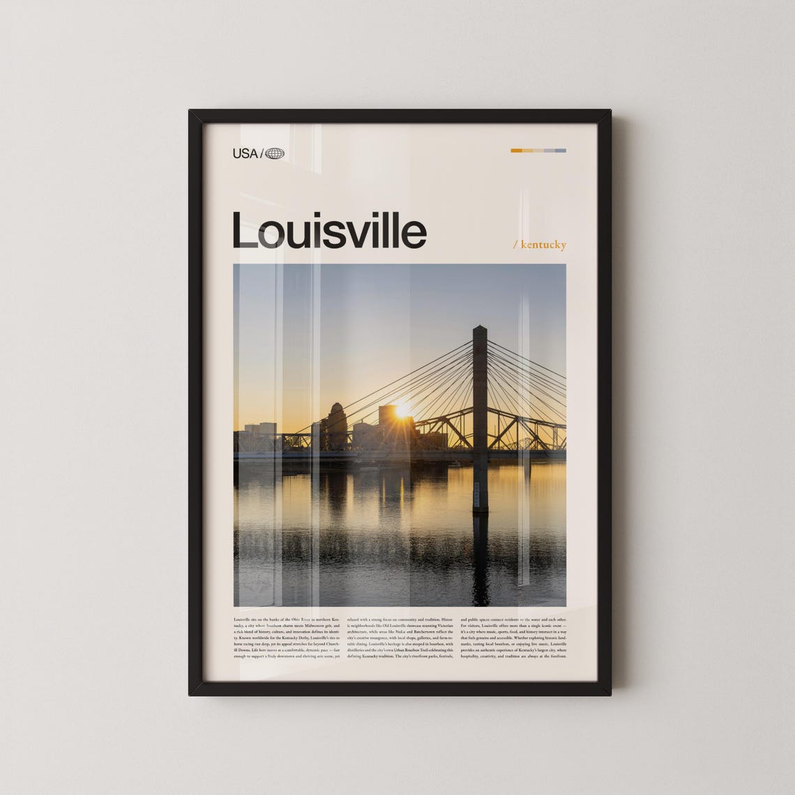 Louisville Kentucky Glowing Ohio River Bridge Sunset Poster Bold Title