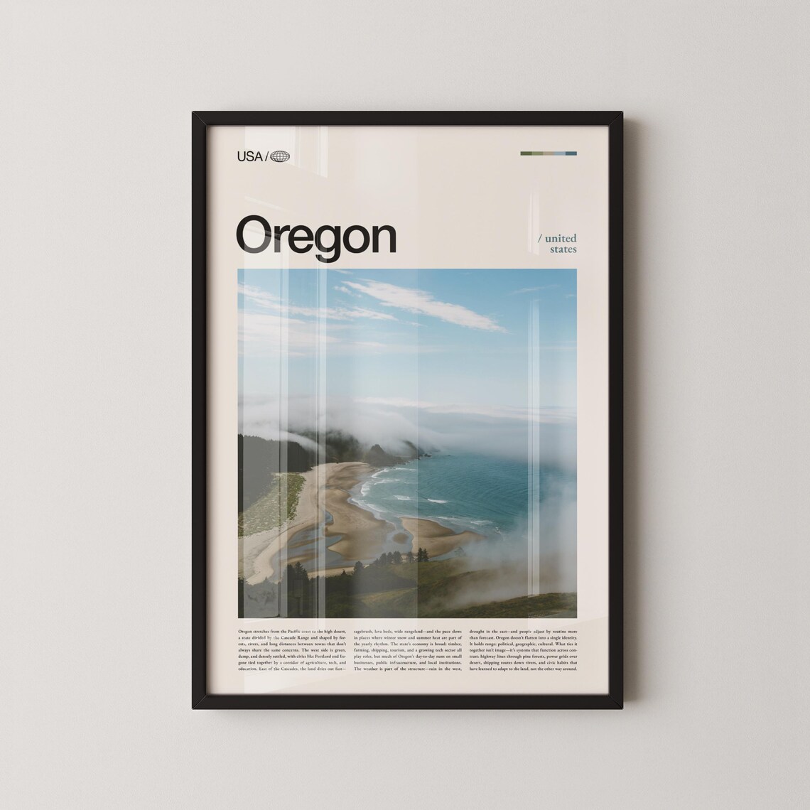 Oregon Sandy Beach Misty Coast USA Modern Scenic Travel Poster