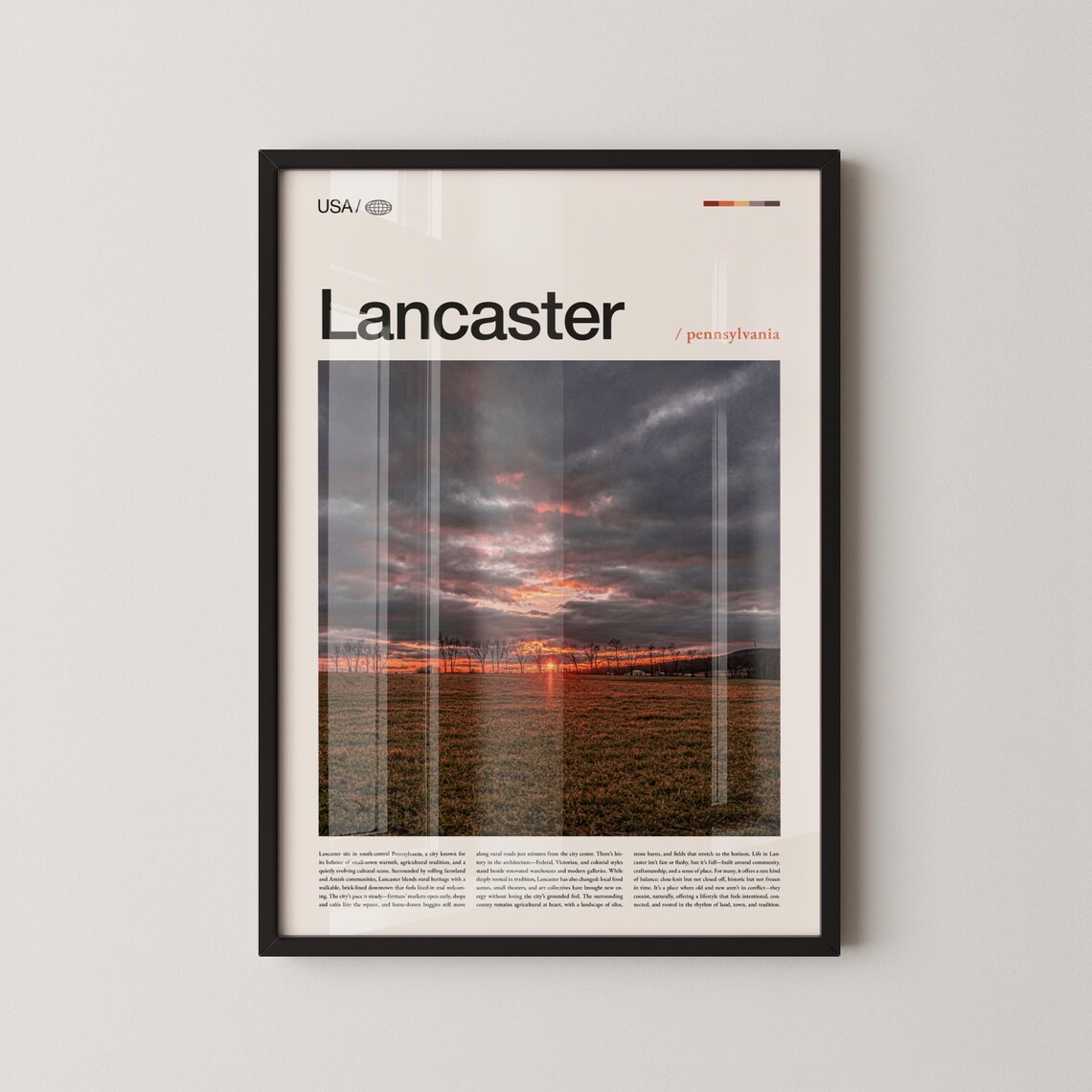 Lancaster Pennsylvania Farm Sunset Minimalist Travel Photo Poster