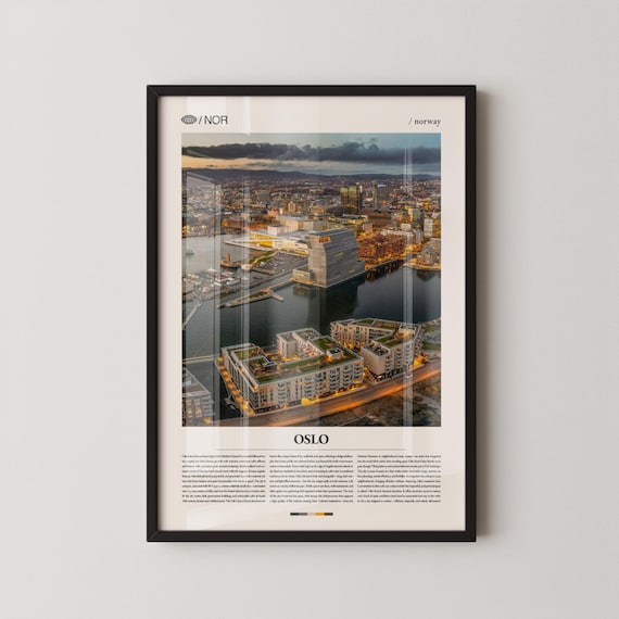 Oslo Norway Waterfront Cityscape Aerial Photography Travel Poster