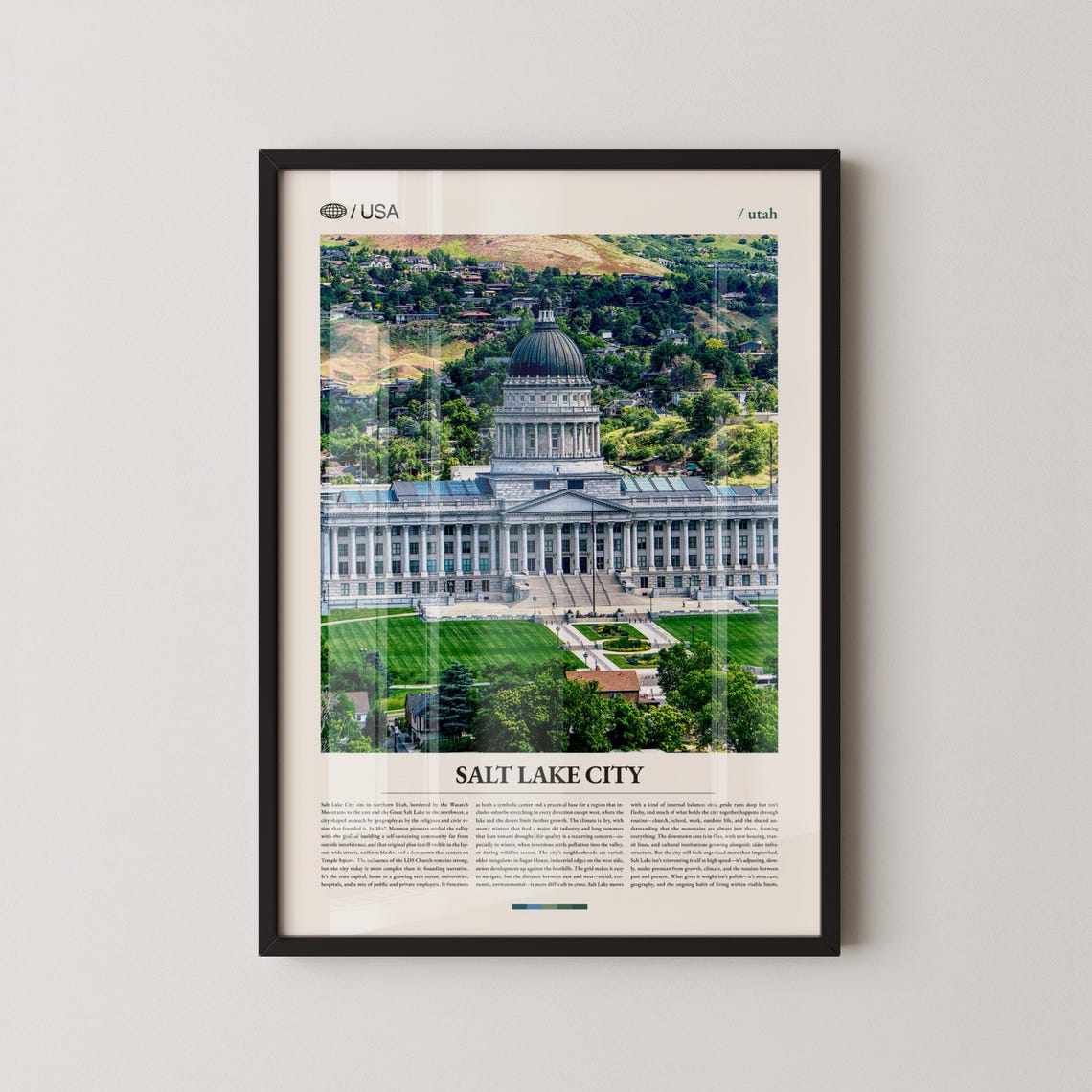 Salt Lake City Utah State Capitol Dome Aerial View Travel Poster