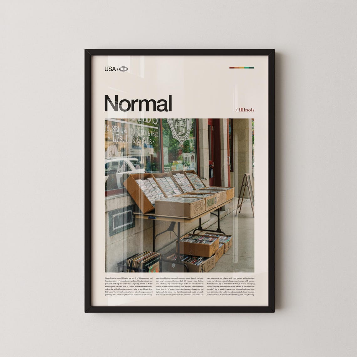 Normal Illinois Record Store Vinyl Street Scene Travel Poster