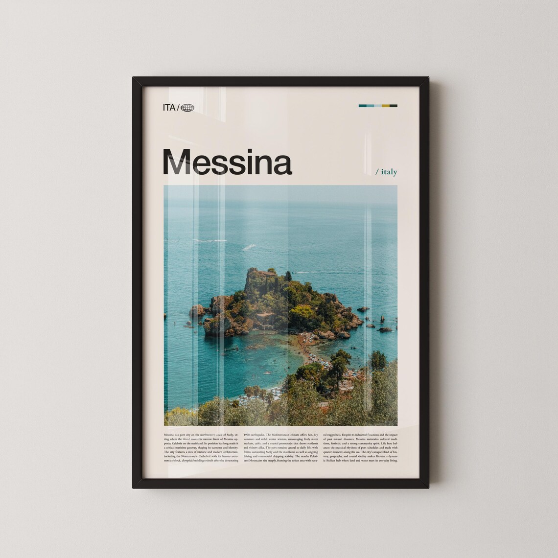 Messina Sicily Italy Rocky Island Turquoise Coast Travel Poster