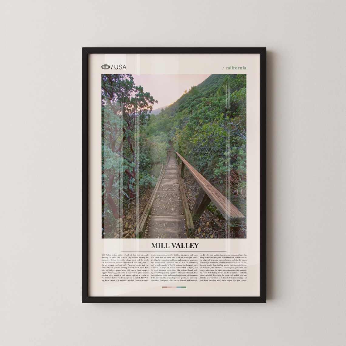 Mill Valley California Woodland Stairs Hiking Trail Travel Poster