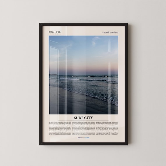 Surf City North Carolina Sunset Over Ocean Beach Waves Travel Photo Poster