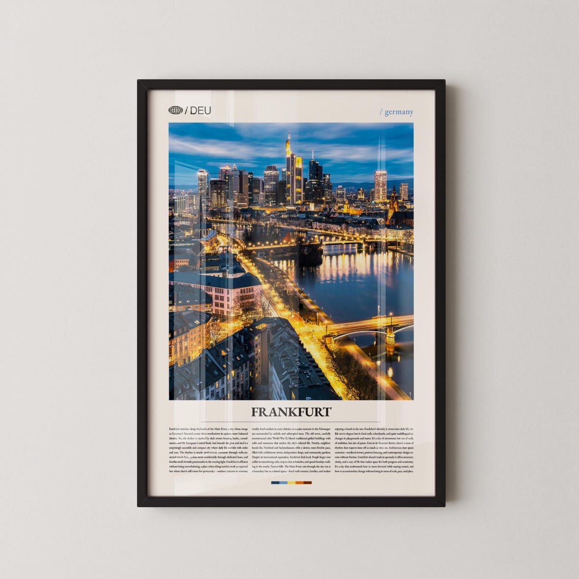 Frankfurt Germany Night Skyline Main River Travel Photo Poster