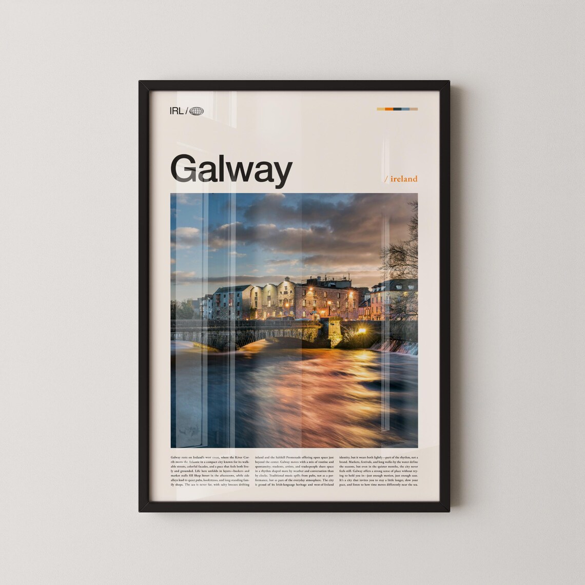 Galway Ireland River Corrib Bridge Sunset Cityscape Travel Poster