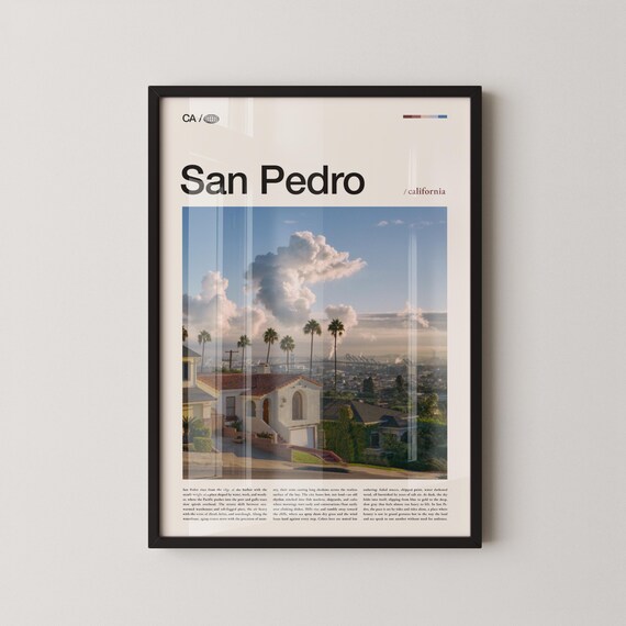 San Pedro California Palm Tree Neighborhood Harbor View Travel Poster