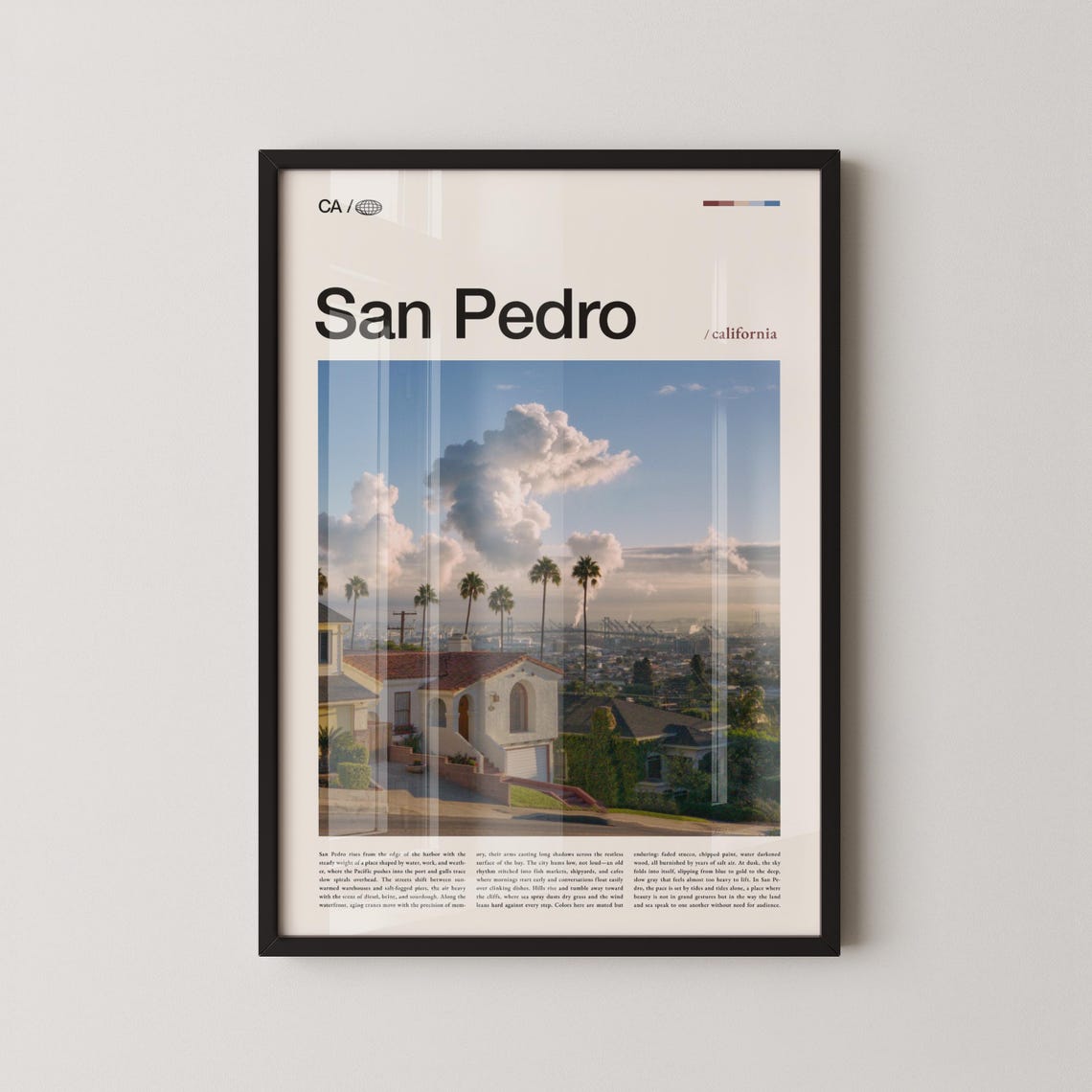 San Pedro California Palm Tree Neighborhood Harbor View Travel Poster