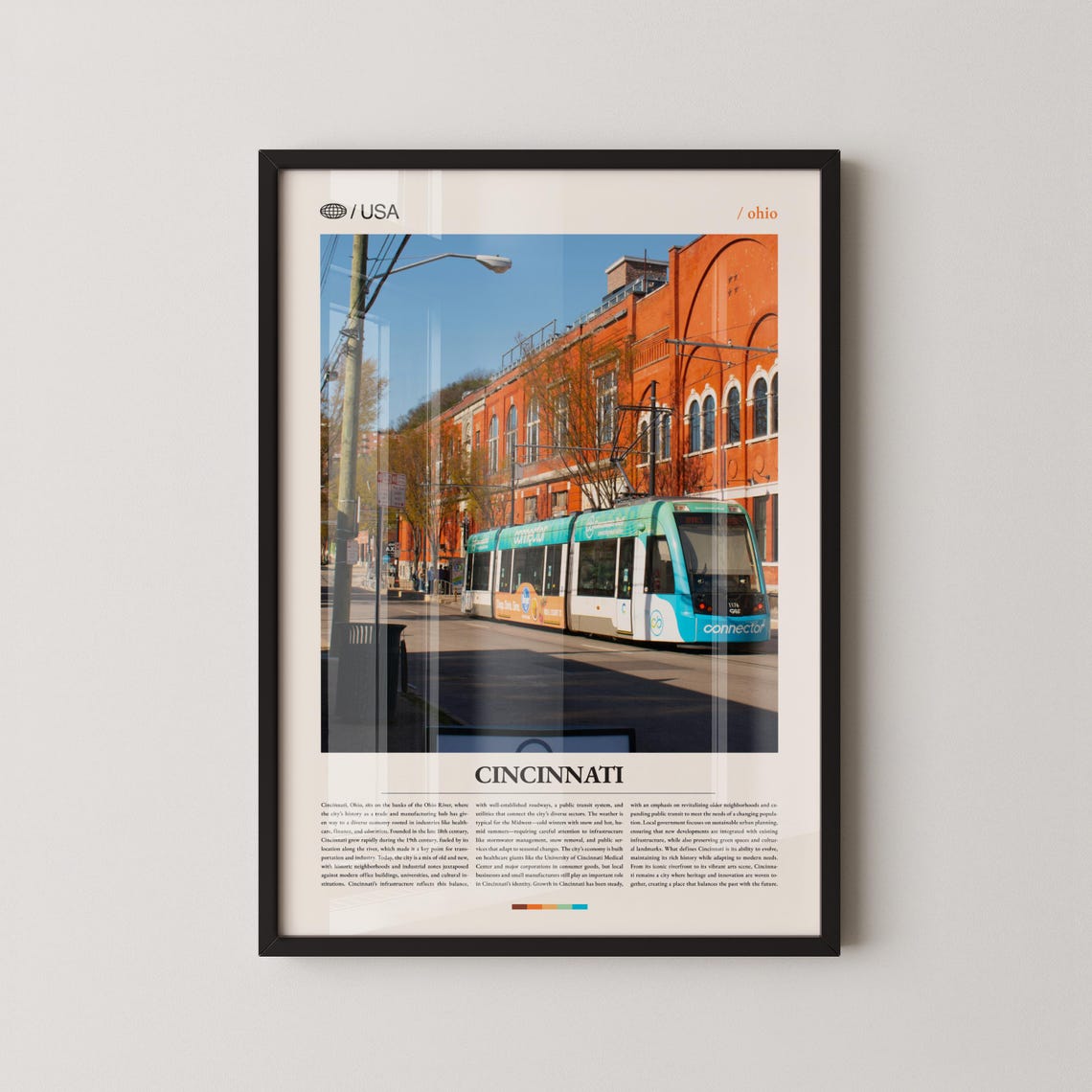 Cincinnati Ohio Streetcar Historic Red Brick District Travel Poster