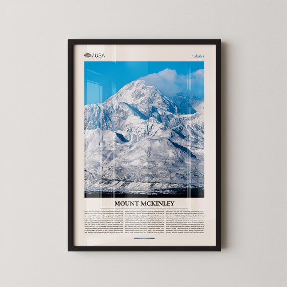 Mount McKinley Denali Snowy Peak Alaska Scenic Photography Poster