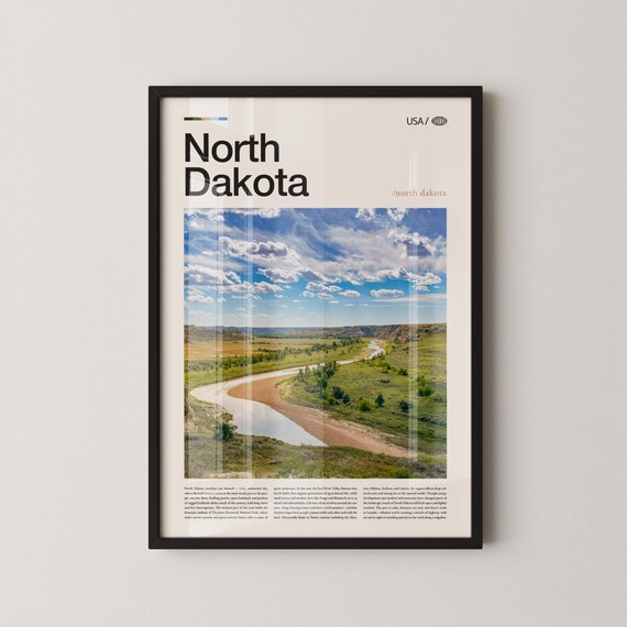North Dakota River Valley Prairie Landscape Scenic Travel Poster