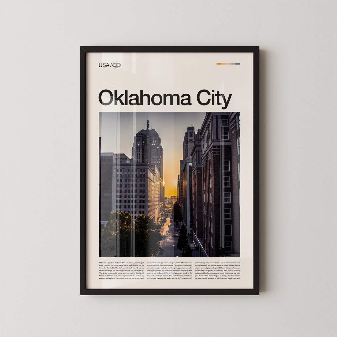 Oklahoma City Downtown Sunset Skyline Bold Typography Photo Poster
