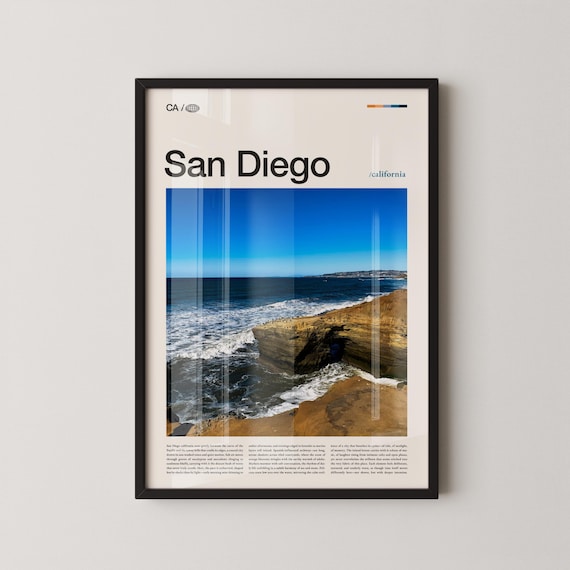 San Diego California Bright Blue Day Rocky Cliff Beach Photo Poster