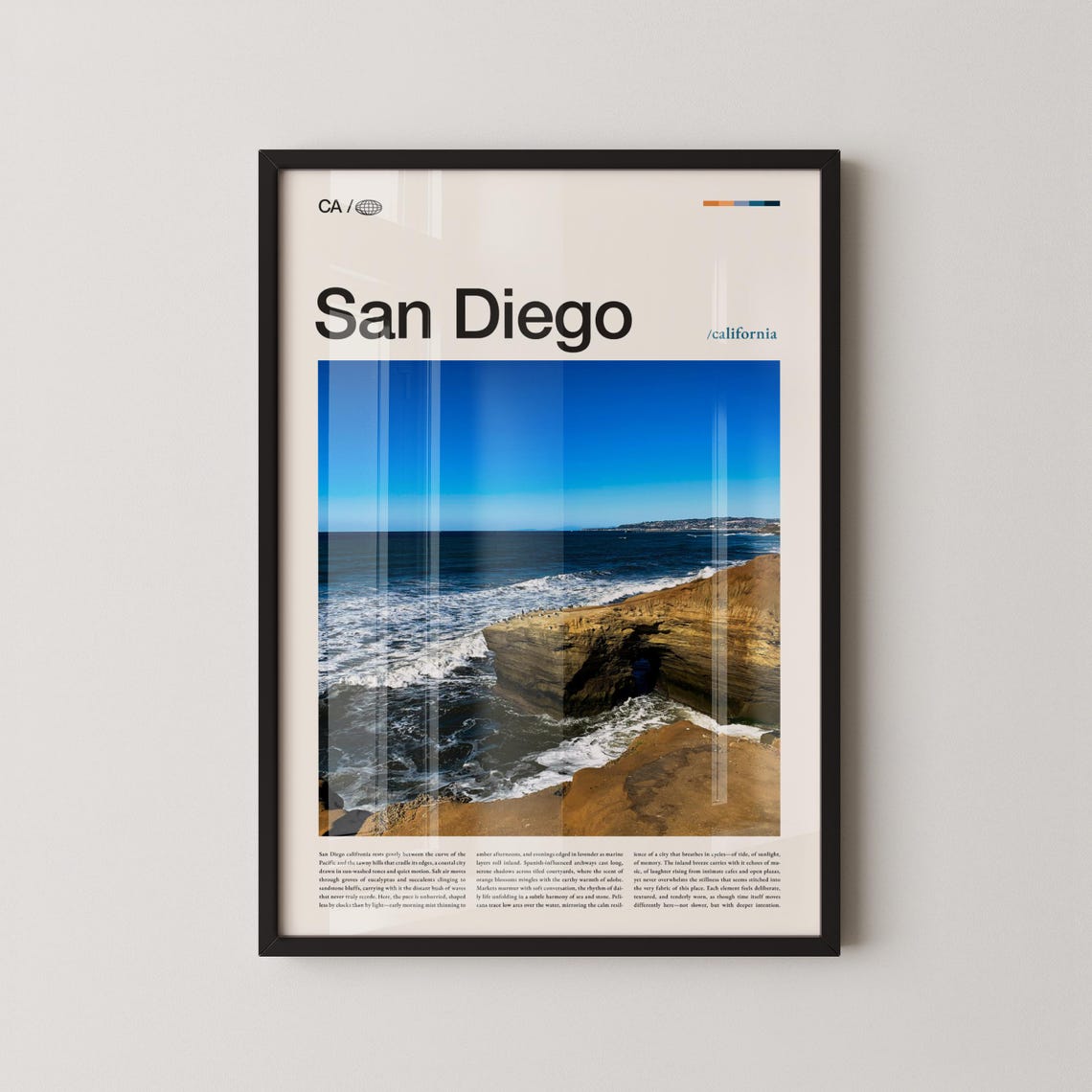 San Diego California Bright Blue Day Rocky Cliff Beach Photo Poster