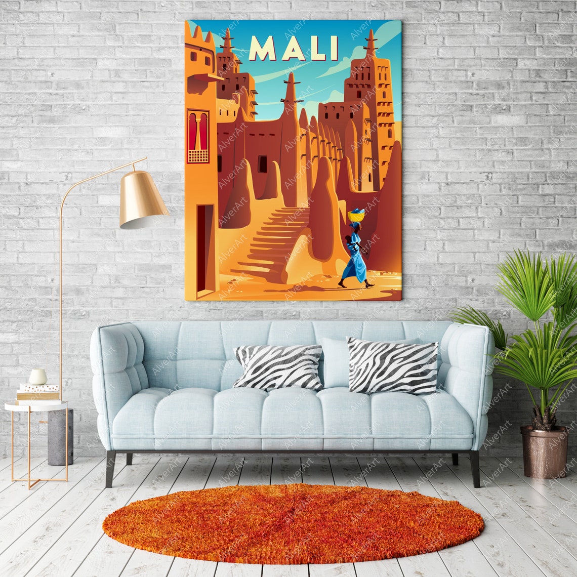 Mali Mud Brick Mosque Saharan Architecture Vintage Travel Poster - Image 2