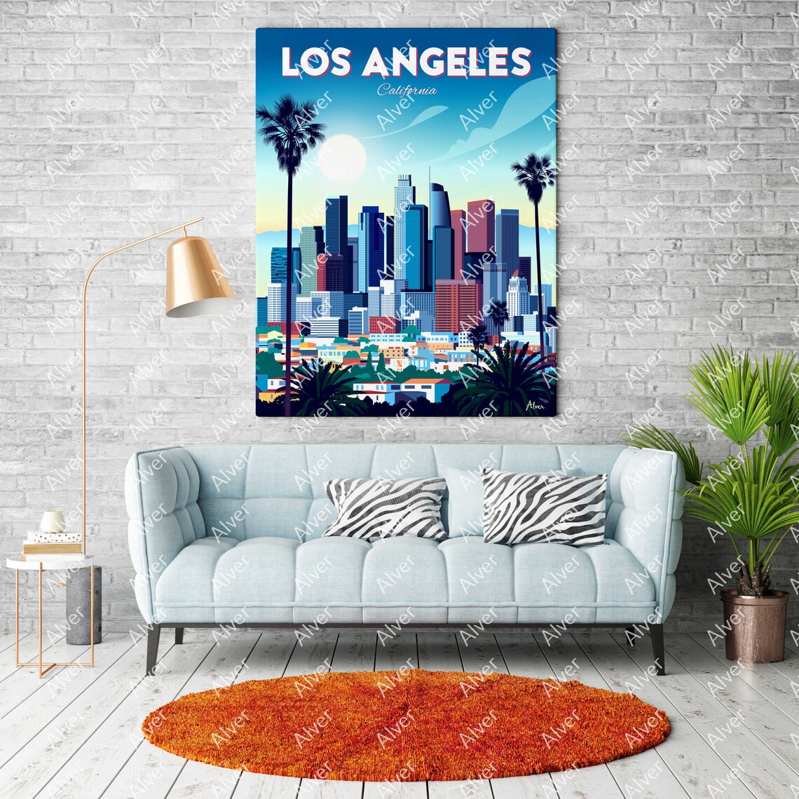 Los Angeles California Downtown Skyline Palms Retro Travel Poster - Image 2