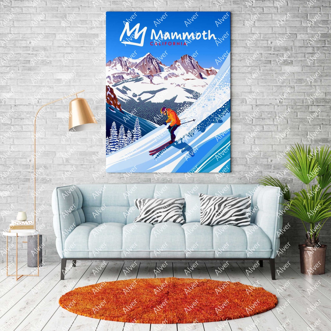 Mammoth California Skier Powder Sierra Peaks Retro Travel Poster - Image 2