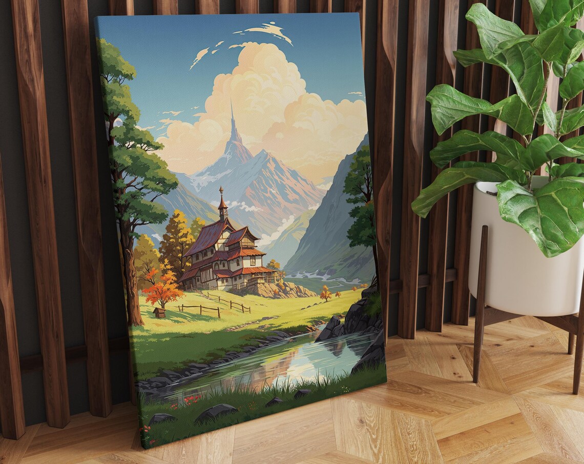 Anime Mountain Landscape Lofi Aesthetic Art Print - Image 2