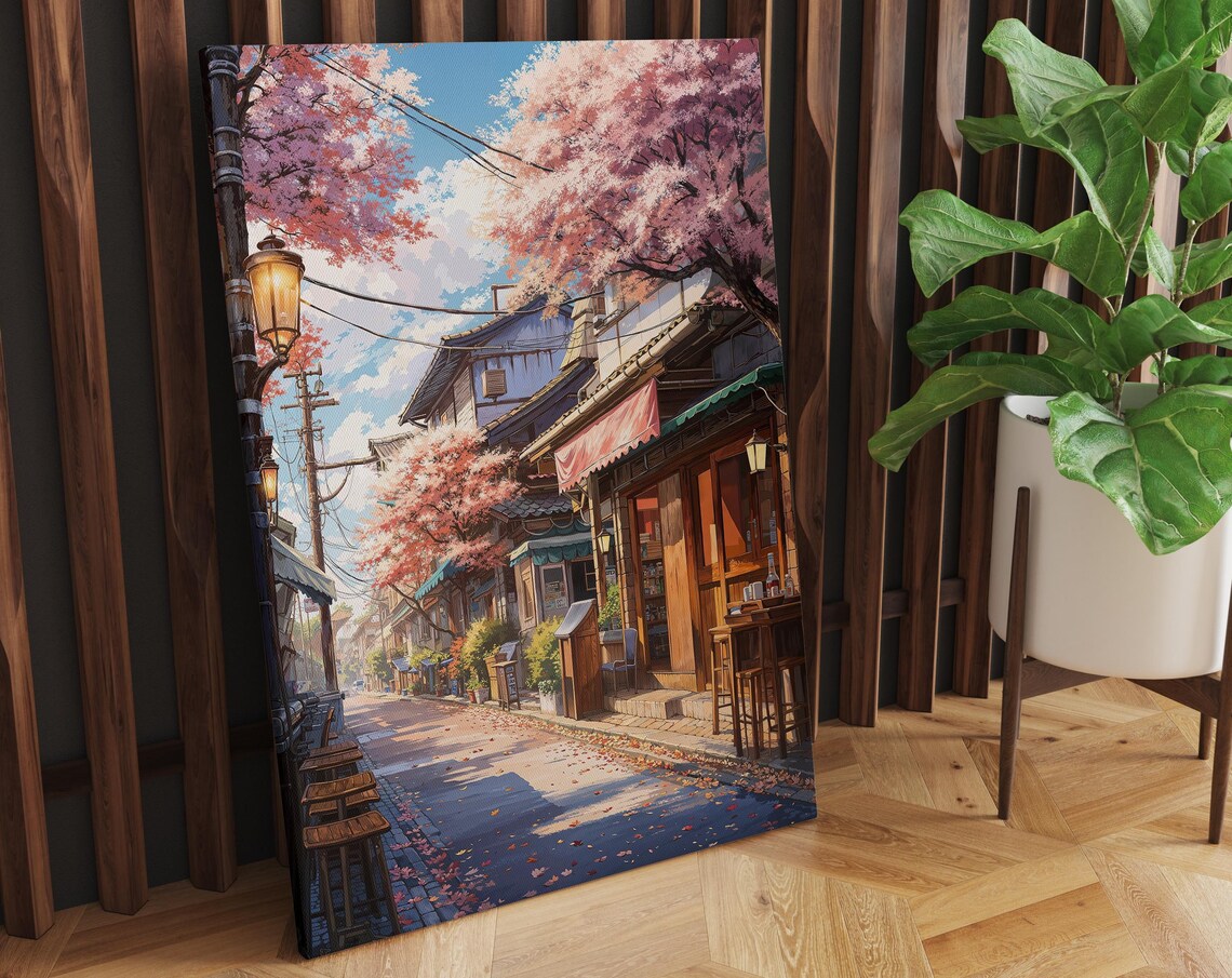 Sakura Cherry Blossom Japanese Anime Cityscape Art Print - Image 2