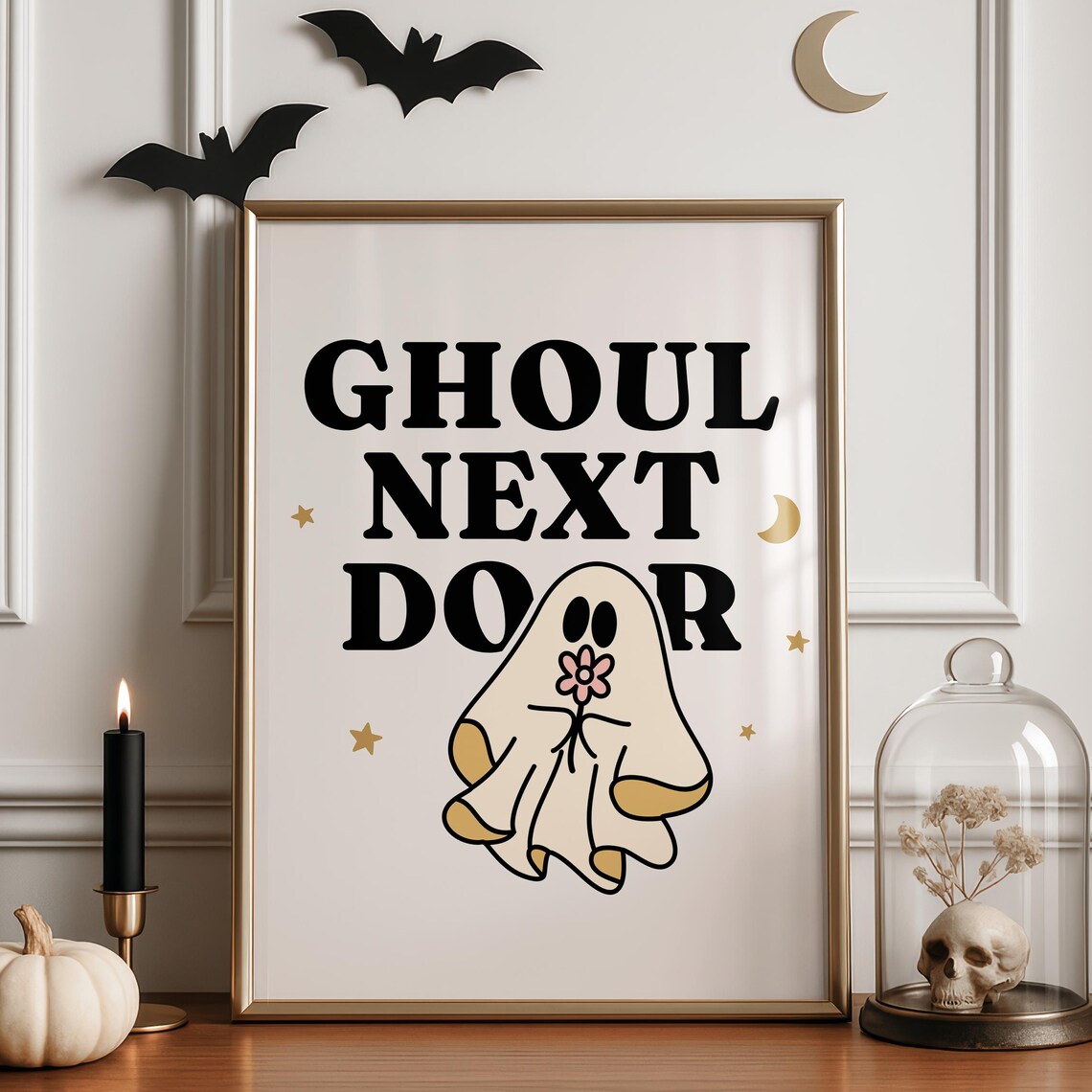 Ghoul Next Door Cute Little Ghost Holding Flower Halloween Poster