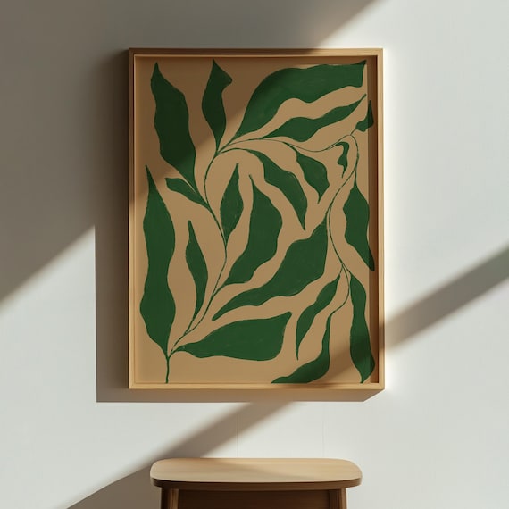 Bold Green Leaves Poster Abstract Botanical Mid Century Wall Decor