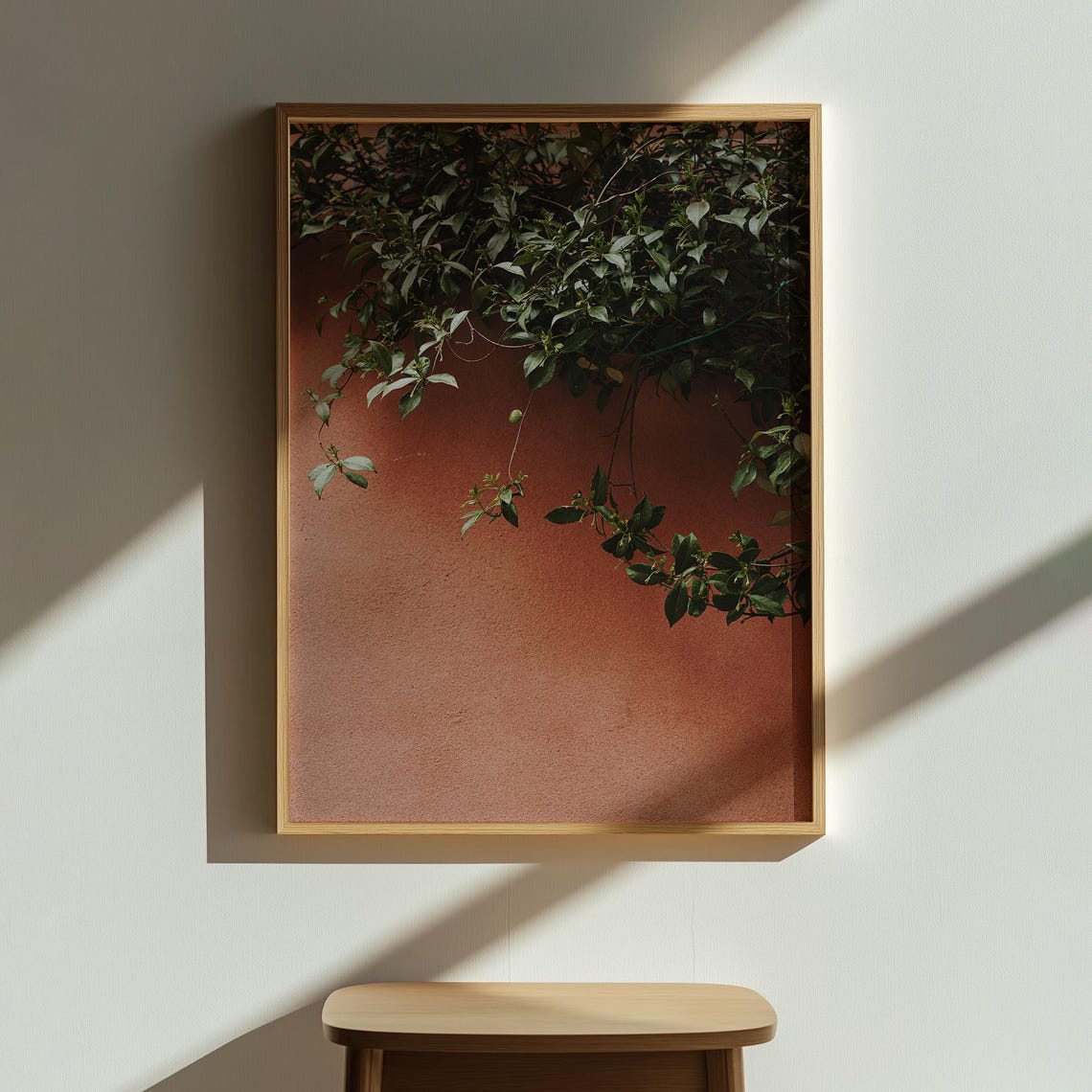 Green Climbing Vines on a Terracotta Wall Nature Photo Poster