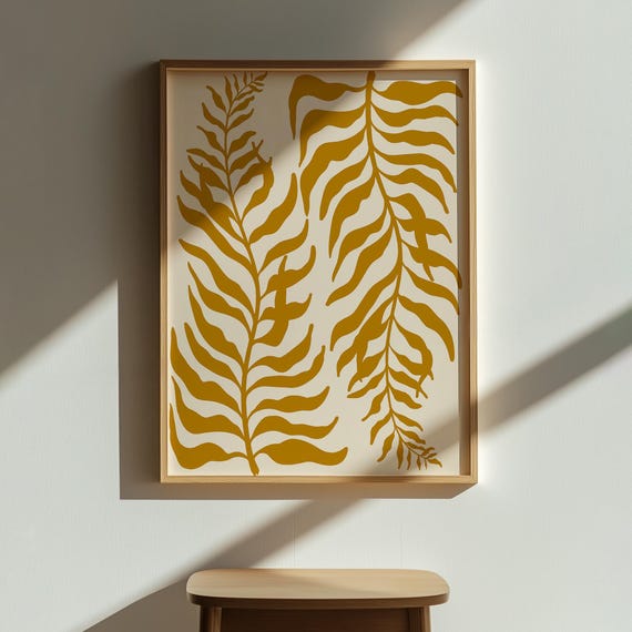 Abstract Leaves Painting Minimalist Art Mid Century Poster Contemporary Wall