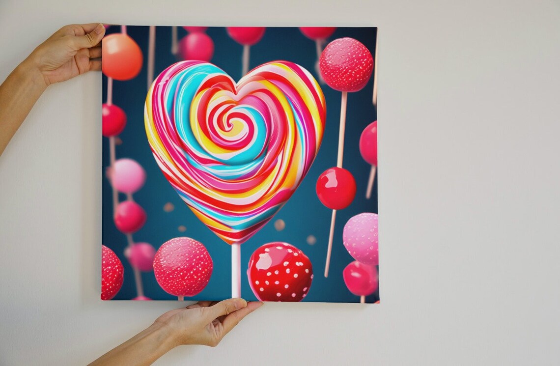 Heart Lollipop Swirl Candy Rainbow Sweet Treat Playful Art Poster - Image 3