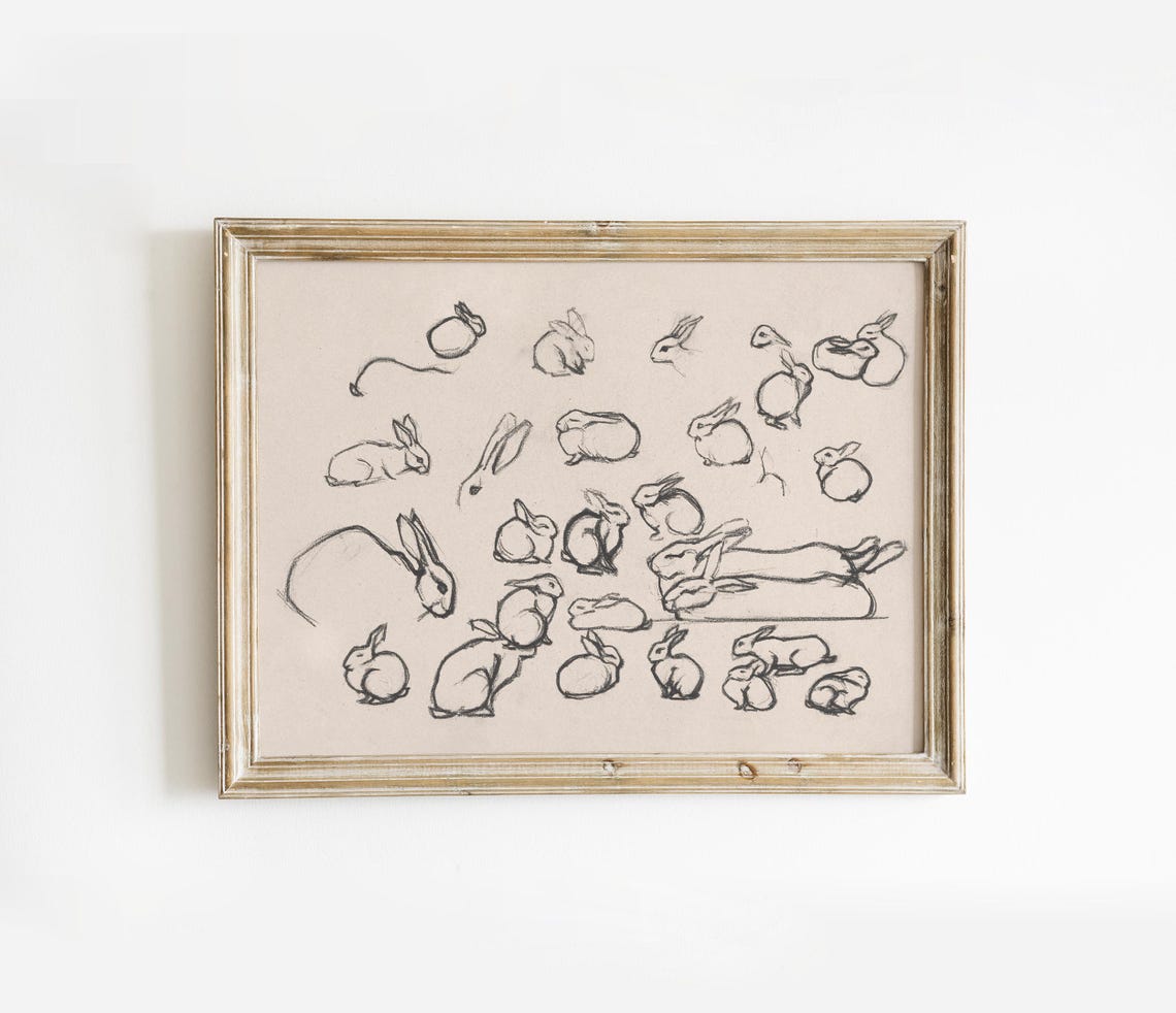 Vintage Rabbit Studies Pencil Sketch Nursery Animal Art Poster - Image 3